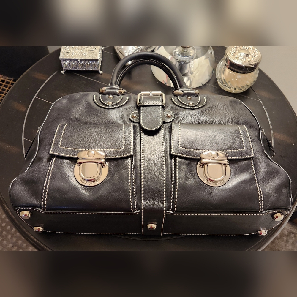 Marc Jacobs Black Leather Satchel with Silver Details - Picture 2 of 16
